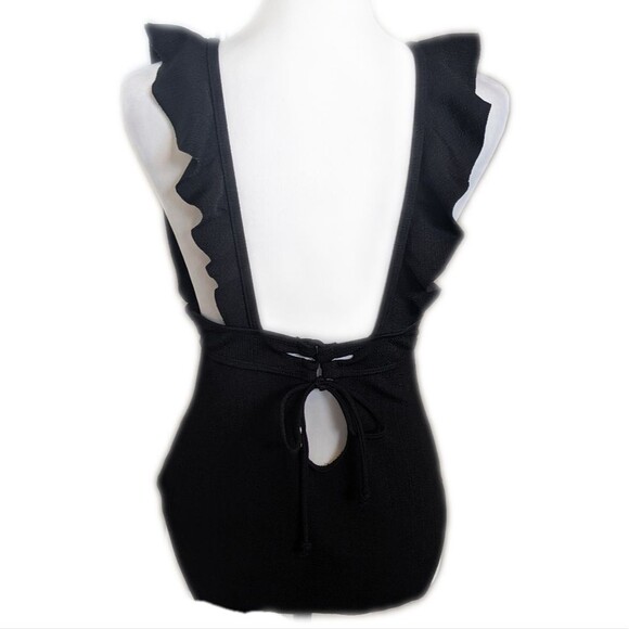 SHEIN deep v-neck ruffled one-piece swimsuit, lace up back, size L - Picture 3 of 6